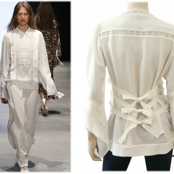 DEREK LAM Ivory White Lace Embroidered Silk Blouse Top - Picture 2 of 7